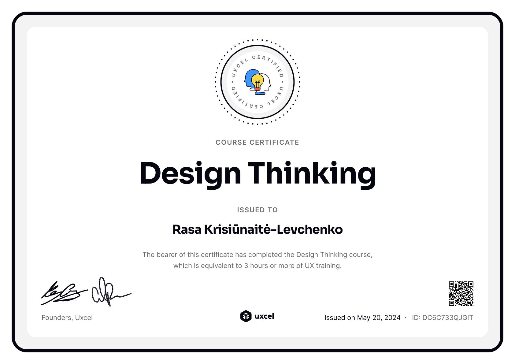 Rasa Krisiūnaitė-Levchenko's certificate